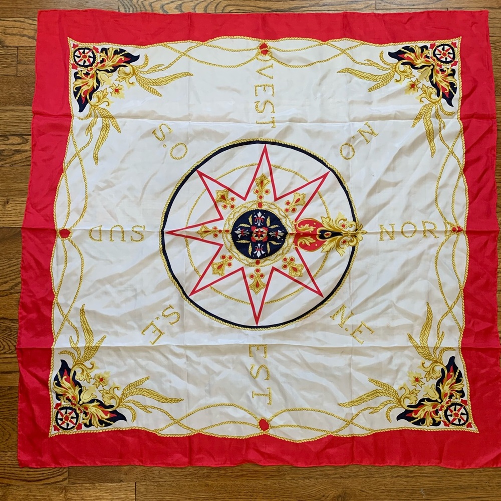 Nautical red and white silk scarf